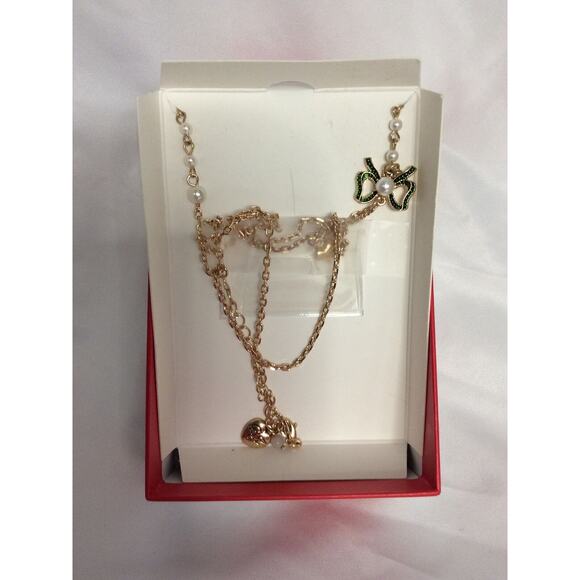 New Betsey Johnson Gingerbread Man Santa Claus Glitter Holiday Pendant Necklace - Picture 3 of 6